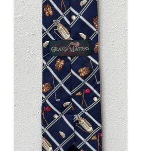Grand Masters Championship Men's Silk‎ Tie Navy Blue Golf Lattice Novelty Preppy